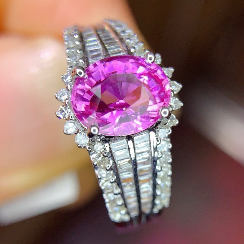 14k Gold 1.6 Ct Natural Padparadscha Sapphire & Diamond Ring - 4