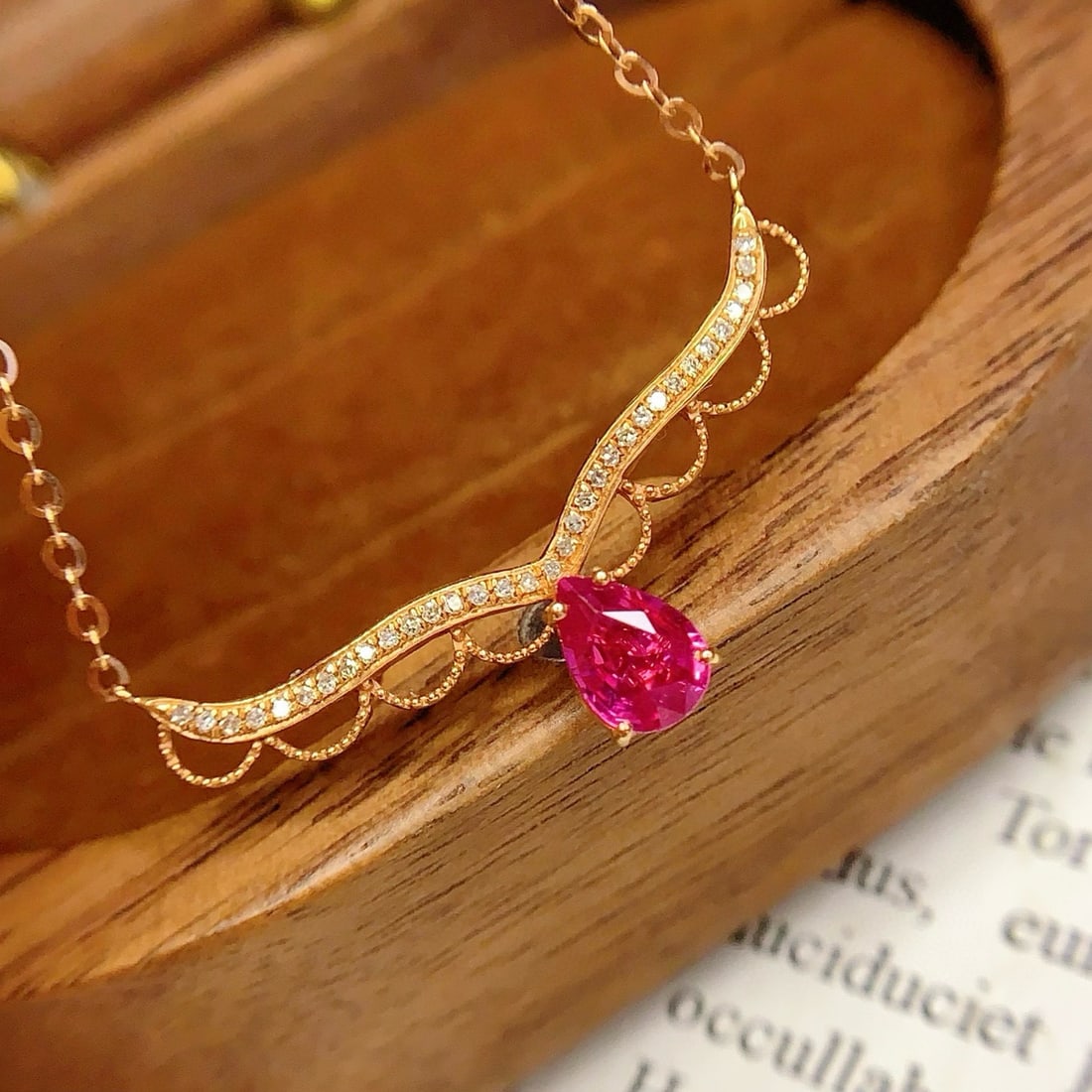 14k Gold 0.8 Ct Natural Ruby & Diamond Necklace - 2
