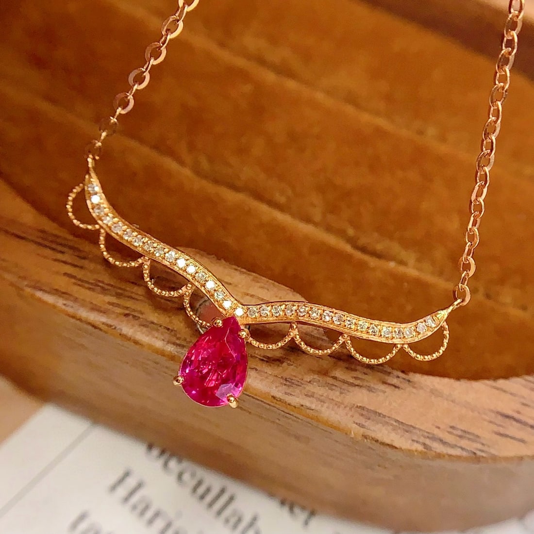 14k Gold 0.8 Ct Natural Ruby & Diamond Necklace - 3