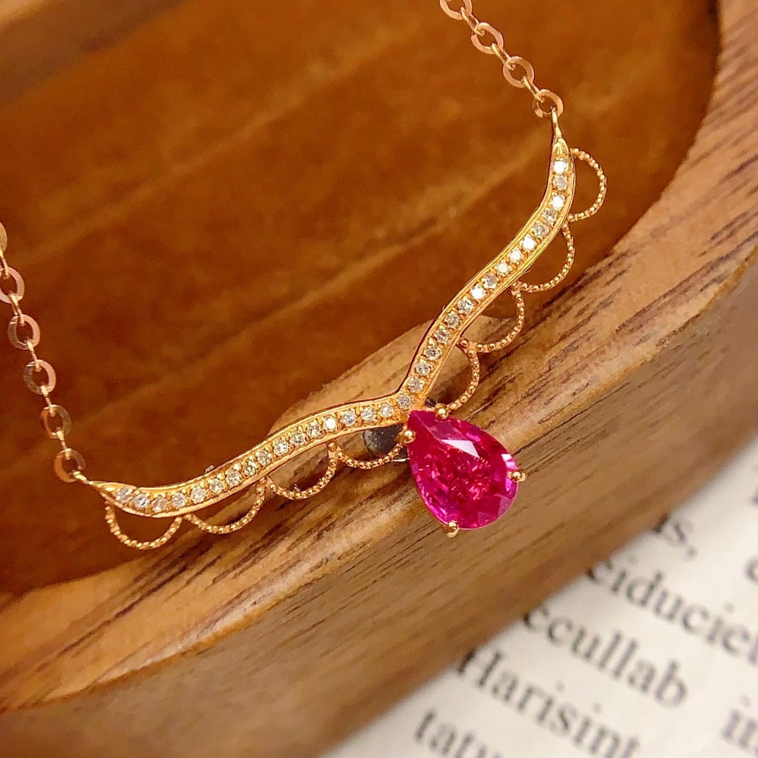 14k Gold 0.8 Ct Natural Ruby & Diamond Necklace - 4