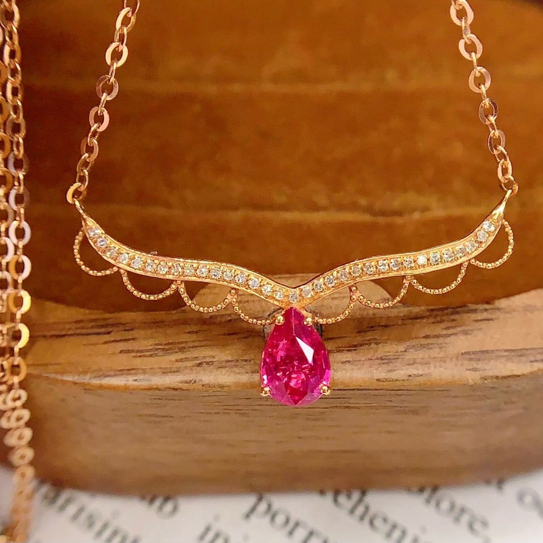 14k Gold 0.8 Ct Natural Ruby & Diamond Necklace - 5