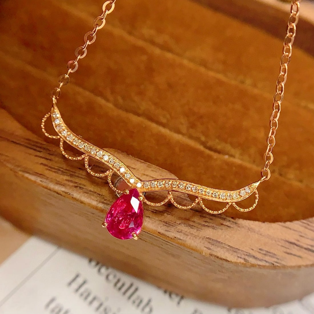 14k Gold 0.8 Ct Natural Ruby & Diamond Necklace - 6