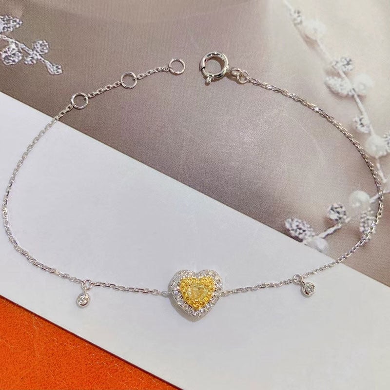 14k Gold 0.38 Ctw Natural Yellow Diamond & Diamond Bracelet: Ref:231149136 // gold content:14k gold // main gemstone:yellow diamond // shape:heart // carat weight:0. 15ct // color:yellow // treatment:natural // // adjacent gemstone 2 : diamond // shape:round