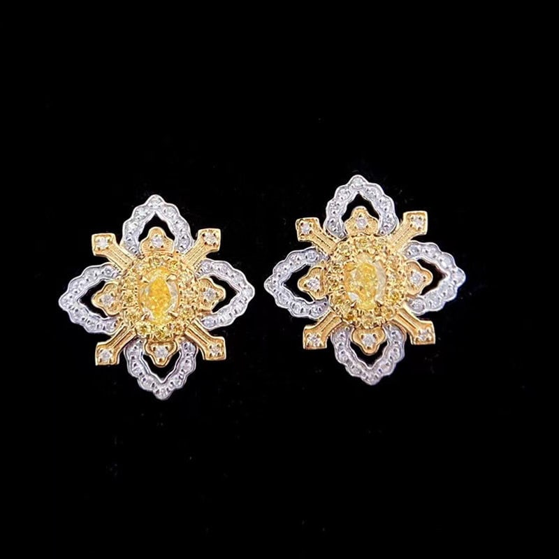 14k Gold 0.50 Ctw Natural Yellow Diamond & Diamond Earrings - 3