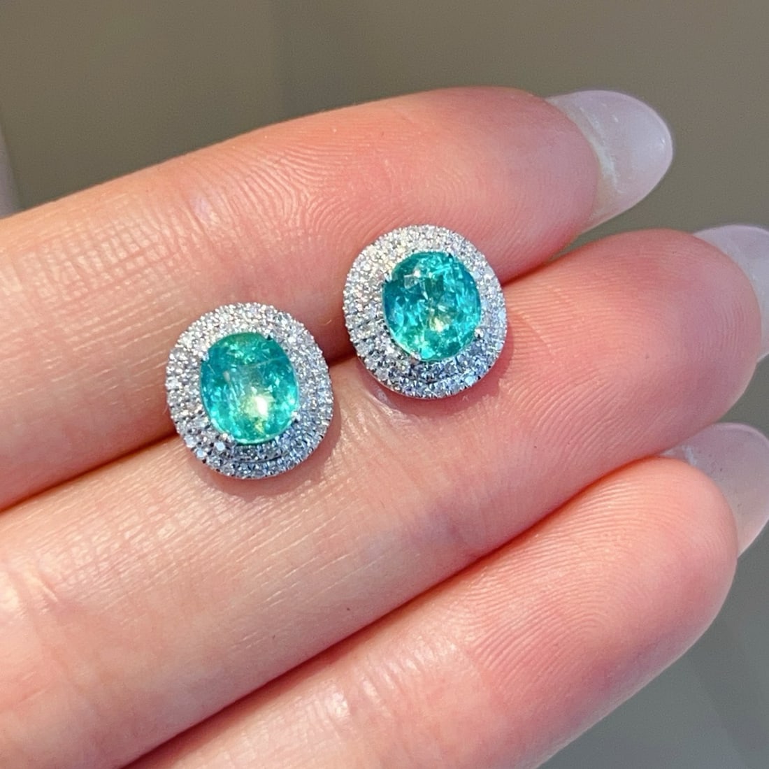 14k Gold 1.88 Ct Natural Paraiba Tourmaline & Diamond Earrings - 2
