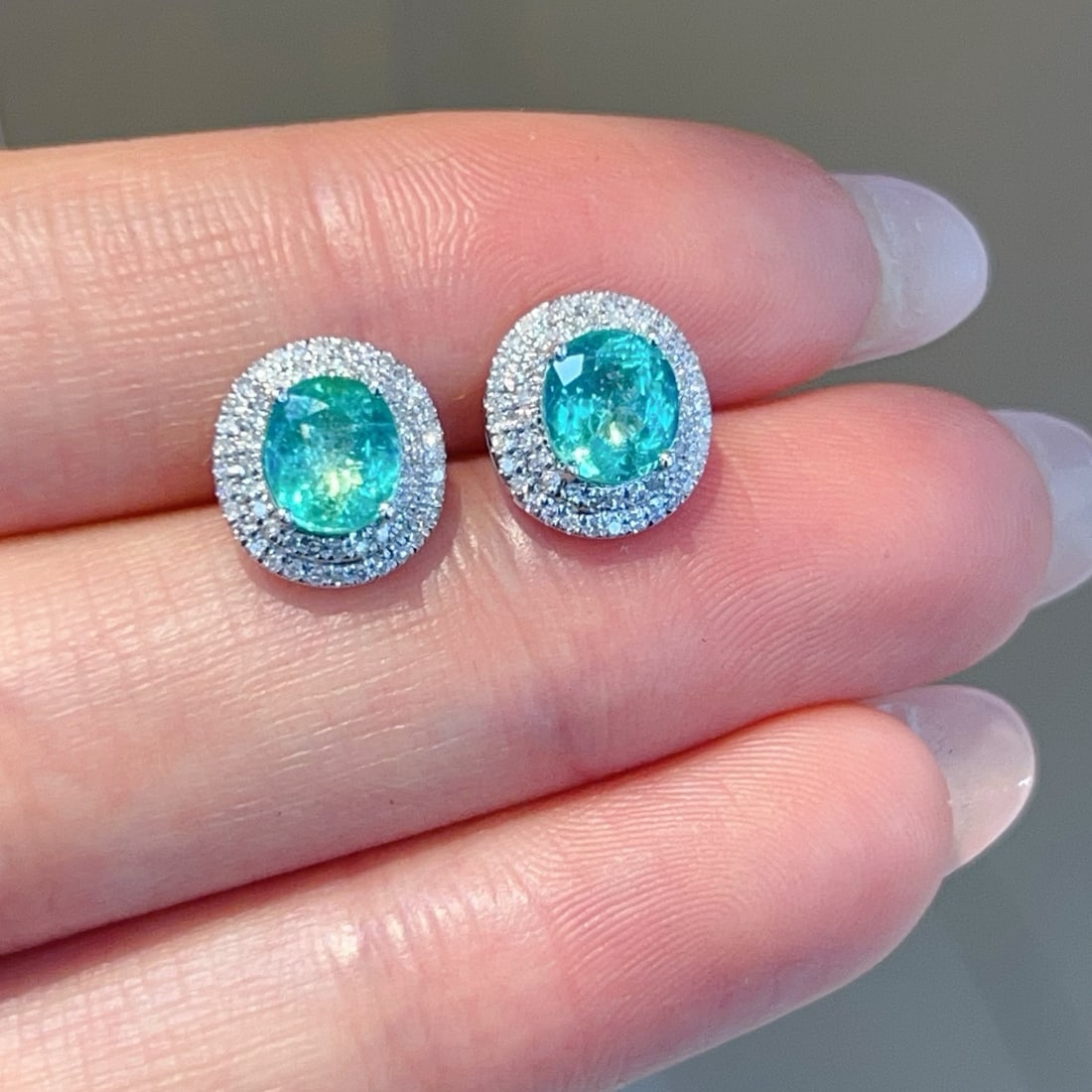 14k Gold 1.88 Ct Natural Paraiba Tourmaline & Diamond Earrings - 3