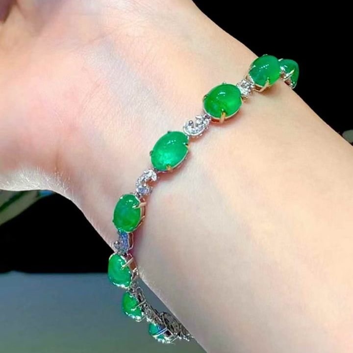 14k Gold 16.95 Ct Natural Emerald & Diamond Bracelet - 5