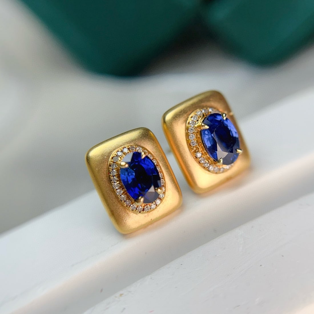 14k Gold 1.4 Ct Natural Sapphire & Diamond Earrings - 2