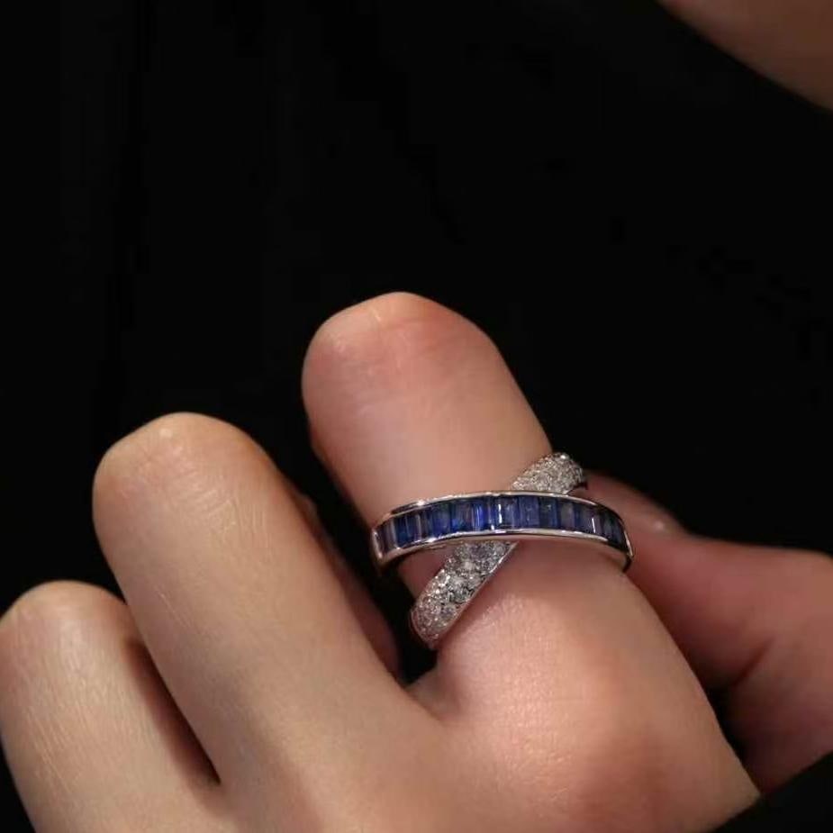 14k Gold 2.29 Ctw Natural Sapphire & Diamond Ring: Ref:231149176 // gold content:14k gold // ring size:7. 25us // // main gemstone:sapphire // shape:rectangle // carat weight:1. 83ct // color:blue // treatment:natural // // adjacent gemstone 2 :