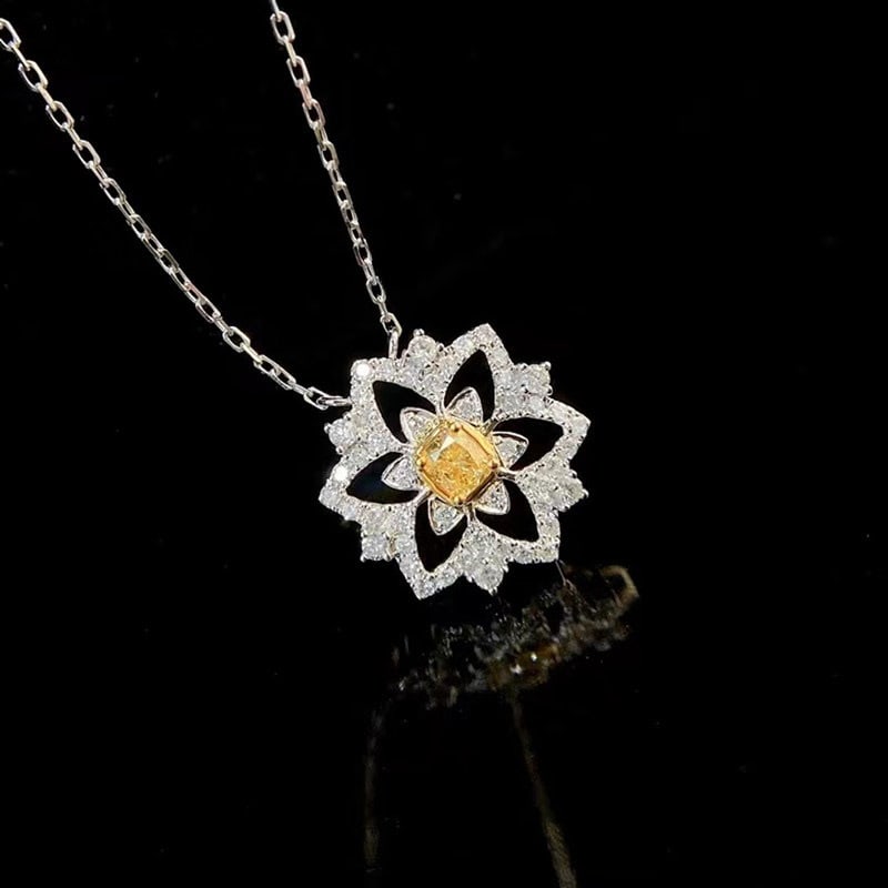 14k Gold 0.38 Ctw Natural Yellow Diamond & Diamond Necklace - 2