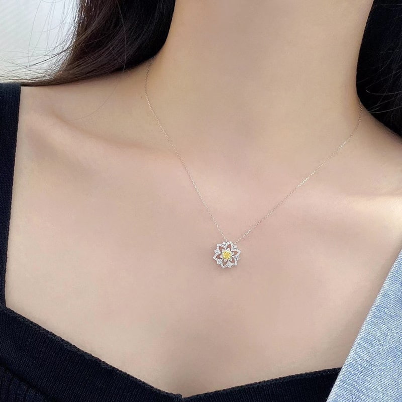 14k Gold 0.38 Ctw Natural Yellow Diamond & Diamond Necklace - 3