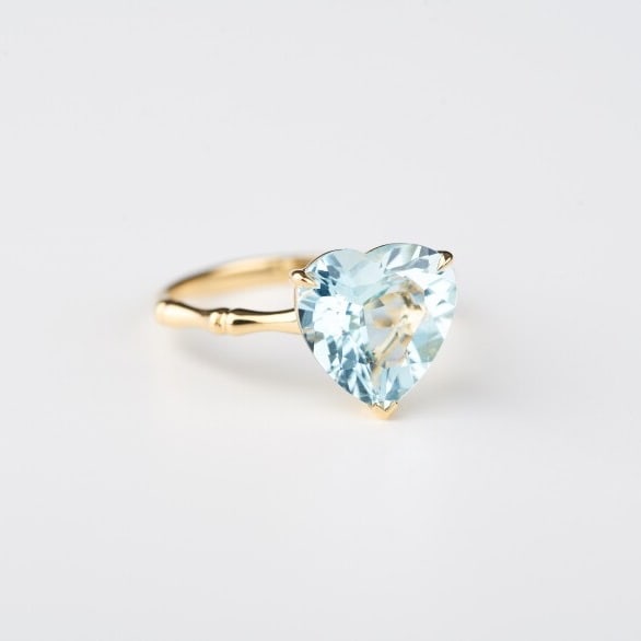 14k Gold 2.96 Ct Natural Aquamarine & Solitaire Ring - 7