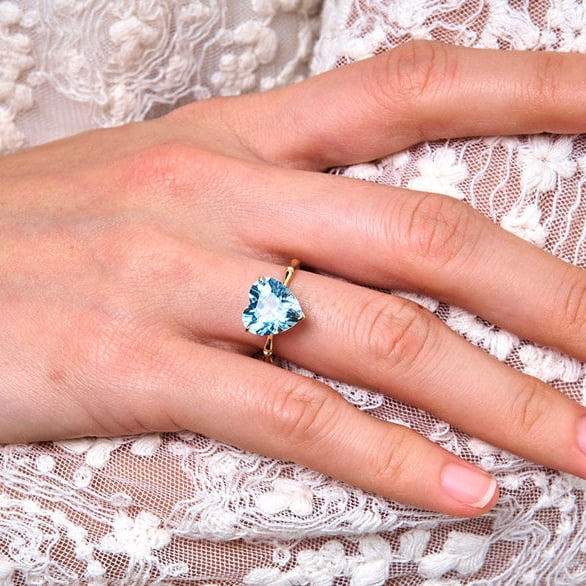 14k Gold 2.96 Ct Natural Aquamarine & Solitaire Ring - 8