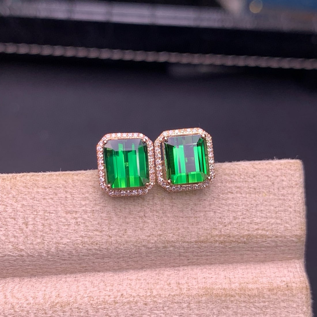 14k Gold 3.8 Ct Natural Tourmaline & Diamond Earrings - 2