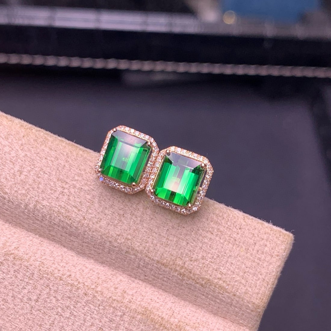14k Gold 3.8 Ct Natural Tourmaline & Diamond Earrings - 3