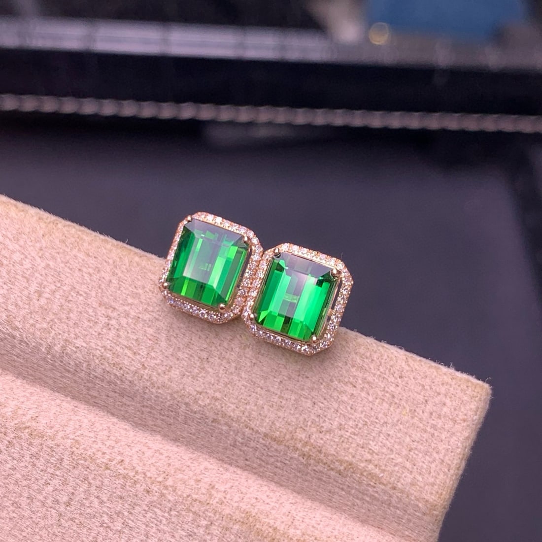 14k Gold 3.8 Ct Natural Tourmaline & Diamond Earrings - 4