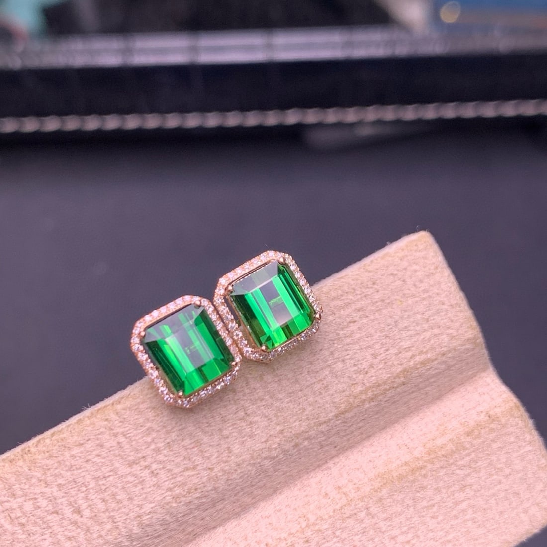 14k Gold 3.8 Ct Natural Tourmaline & Diamond Earrings - 5