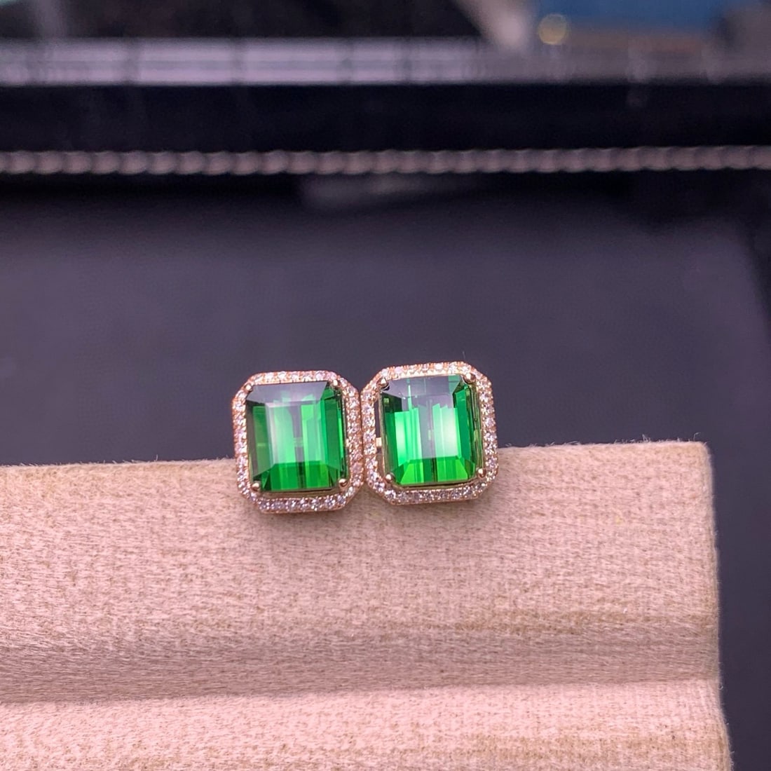 14k Gold 3.8 Ct Natural Tourmaline & Diamond Earrings - 6