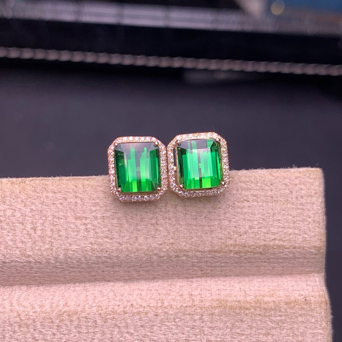 14k Gold 3.8 Ct Natural Tourmaline & Diamond Earrings - 8