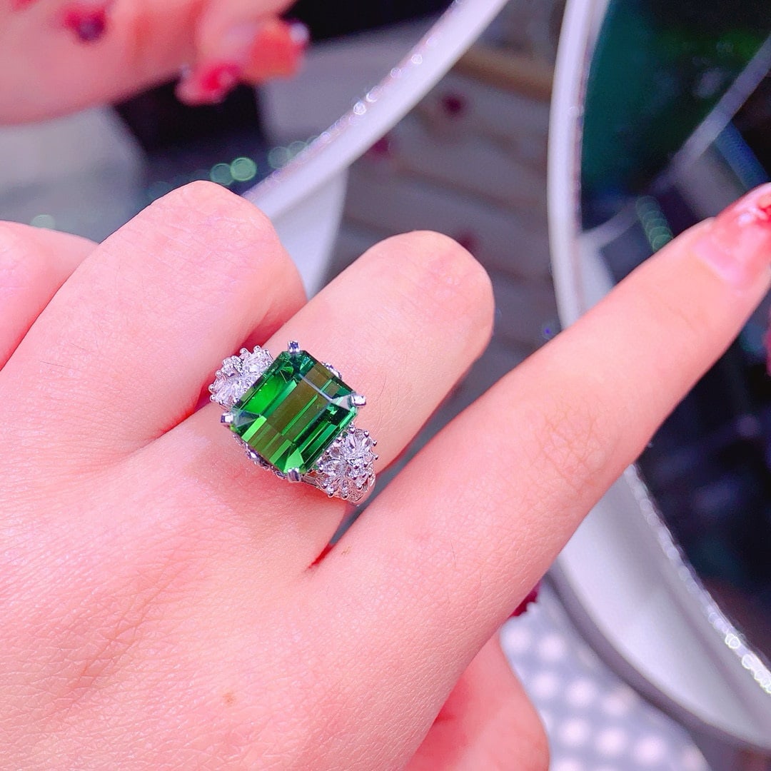 14k Gold 6.6 Ctw Natural Tourmaline & Diamond Ring - 6