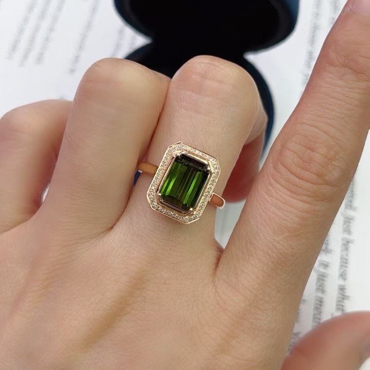 14k Gold 4.05 Ct Natural Tourmaline & Diamond Ring - 4