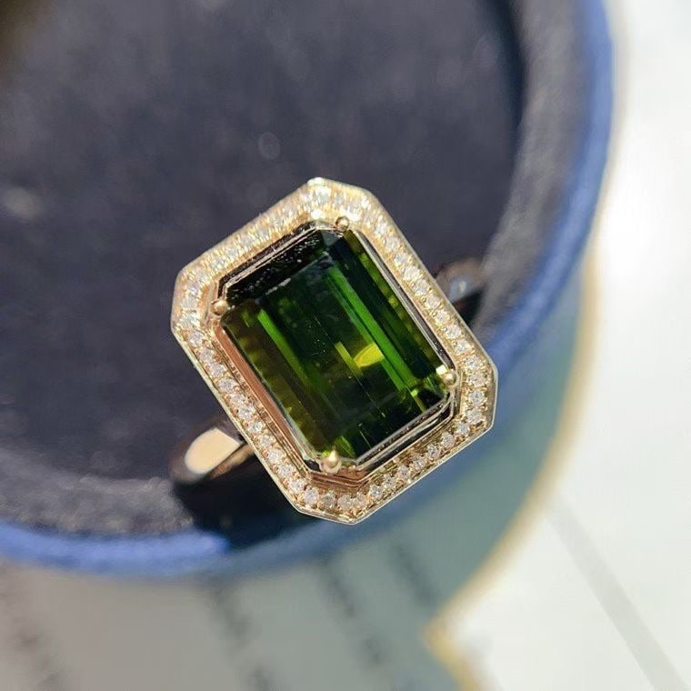 14k Gold 4.05 Ct Natural Tourmaline & Diamond Ring - 6