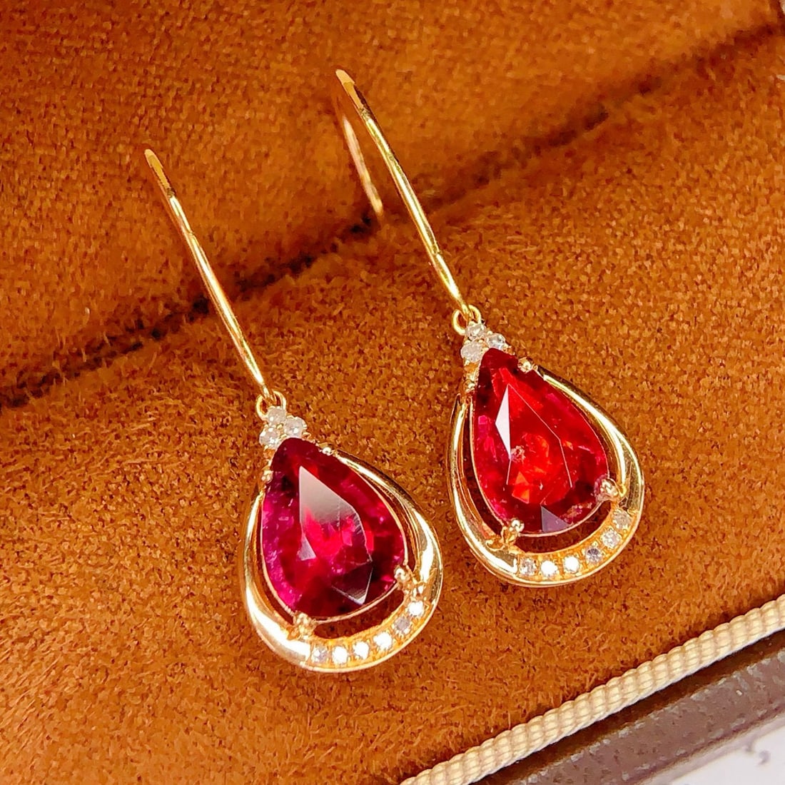 14k Gold 3 Ct Natural Tourmaline & Diamond Earrings - 2