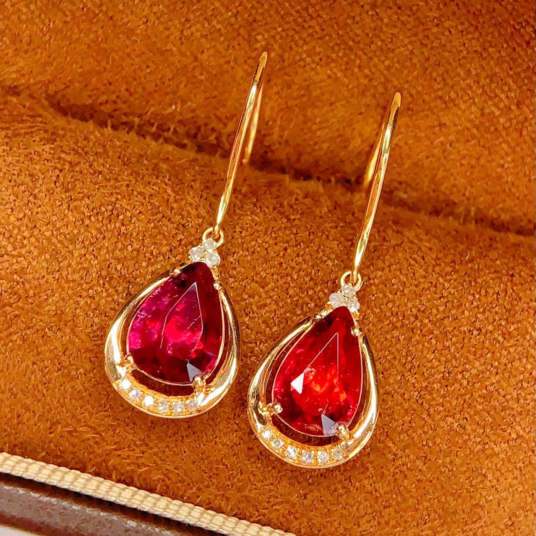 14k Gold 3 Ct Natural Tourmaline & Diamond Earrings - 3