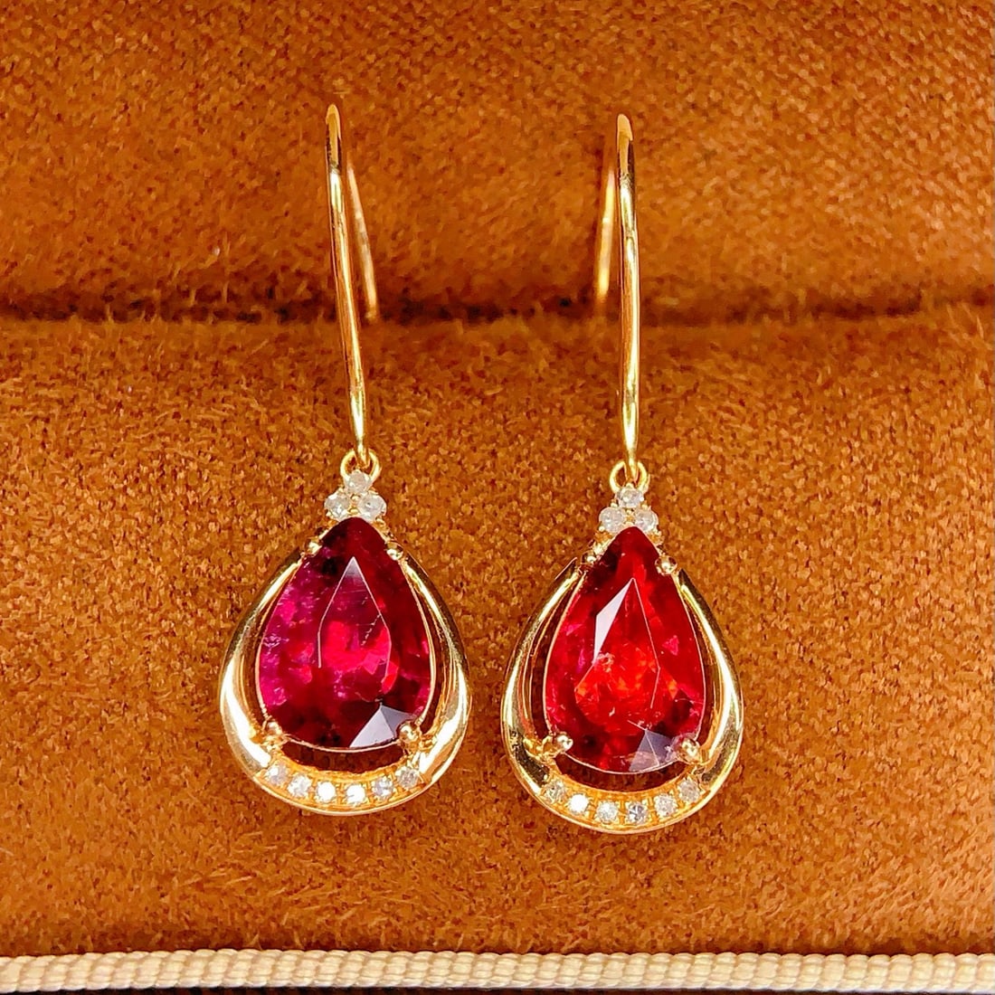 14k Gold 3 Ct Natural Tourmaline & Diamond Earrings - 4