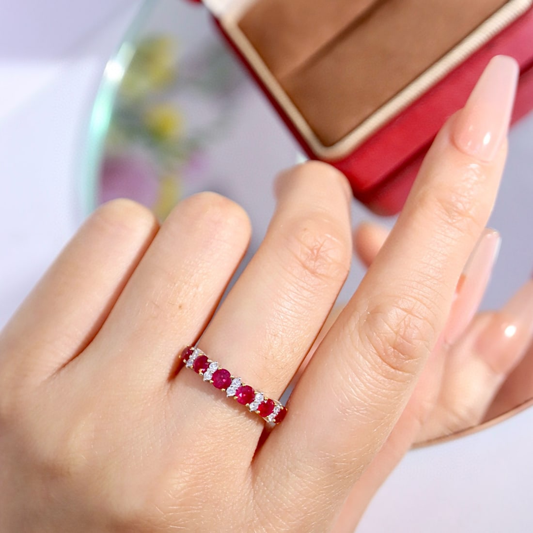14k Gold 1.21 Ctw Natural Ruby & Diamond Ring - 6