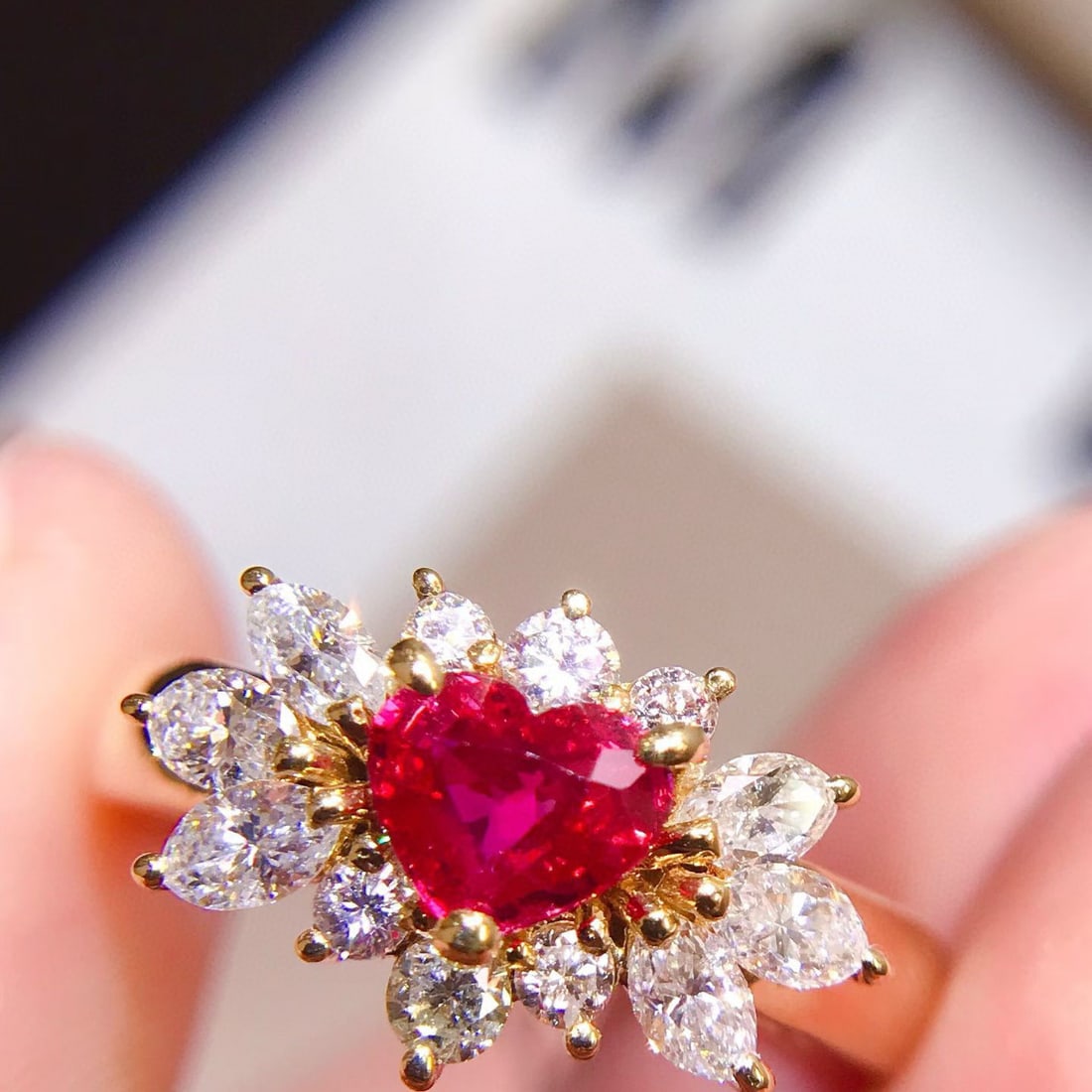 14k Gold 1.13 Ctw Natural Ruby & Diamond Ring: Ref:231149216 // gold content:14k gold // ring size:7. 25us // // main gemstone:ruby // shape:heart // carat weight:0. 54ct // color:red // treatment:natural // // adjacent gemstone 2 : diamond //