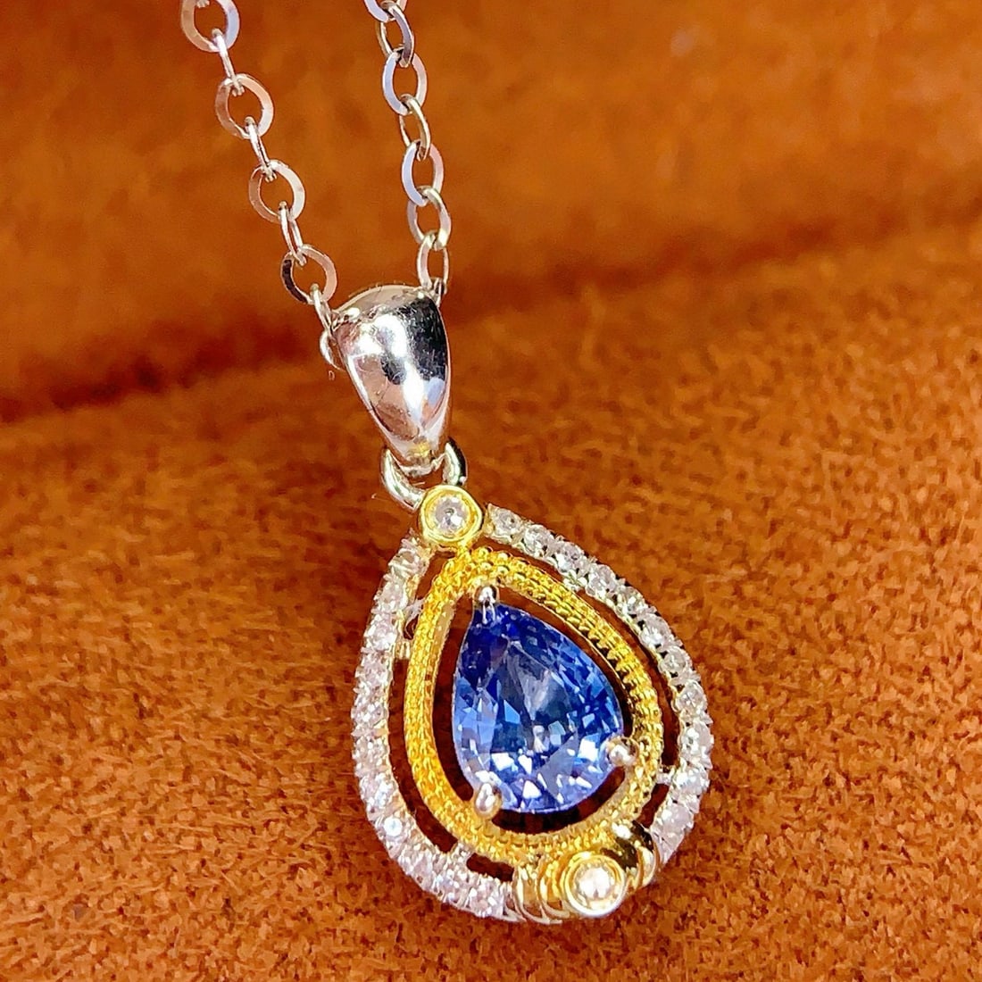 14k Gold 0.5 Ct Natural Sapphire & Diamond Pendant( Without Chain ) - 2