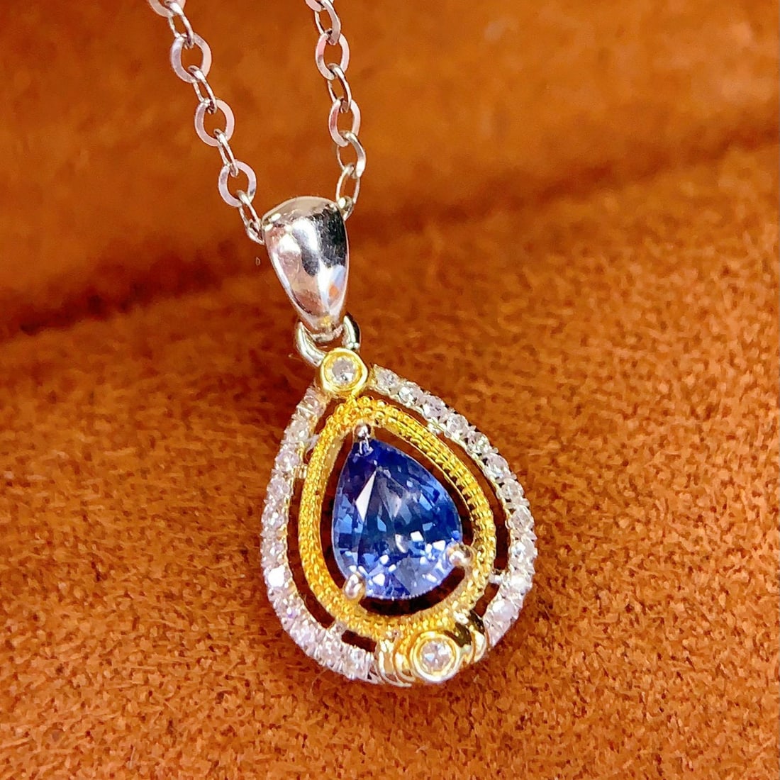 14k Gold 0.5 Ct Natural Sapphire & Diamond Pendant( Without Chain ) - 3