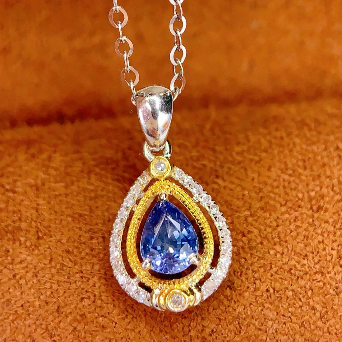 14k Gold 0.5 Ct Natural Sapphire & Diamond Pendant( Without Chain ) - 4