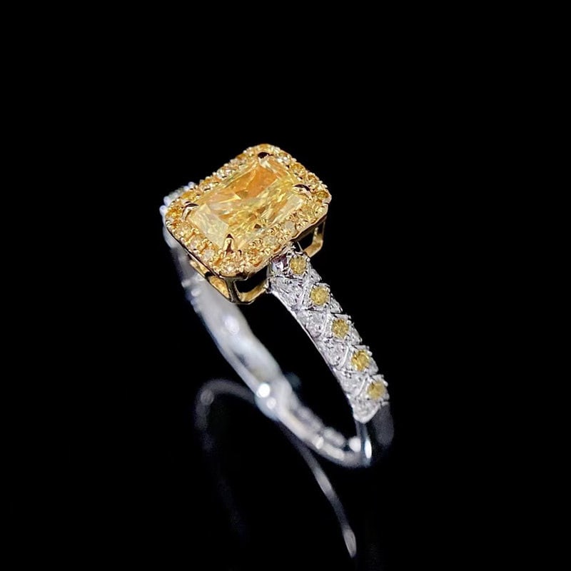 14k Gold 0.97 Ctw Natural Yellow Diamond & Diamond Ring - 3