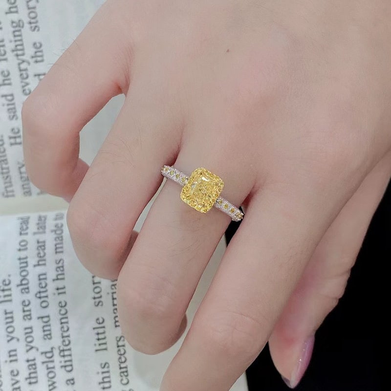 14k Gold 0.97 Ctw Natural Yellow Diamond & Diamond Ring - 5