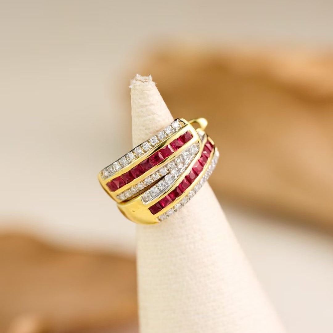 14k Gold 0.82 Ctw Natural Ruby & Diamond Earrings - 4