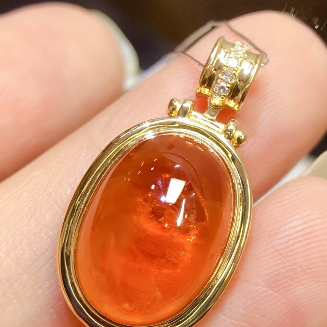14k Gold 13.2 Ct Natural Spessartine & Diamond Pendant( Without Chain ) - 4