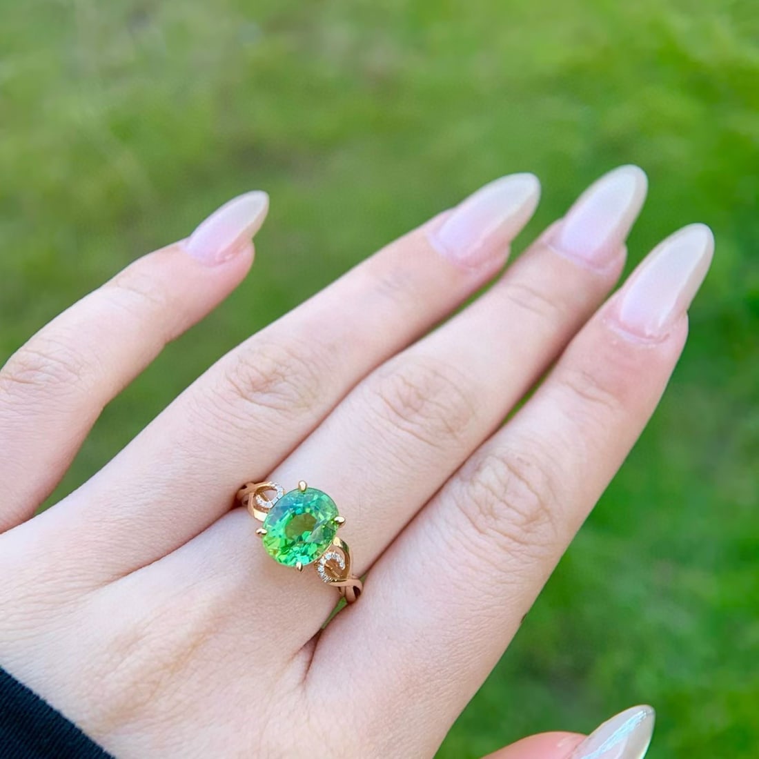 14k Gold 3.2 Ct Natural Tourmaline & Diamond Ring - 9
