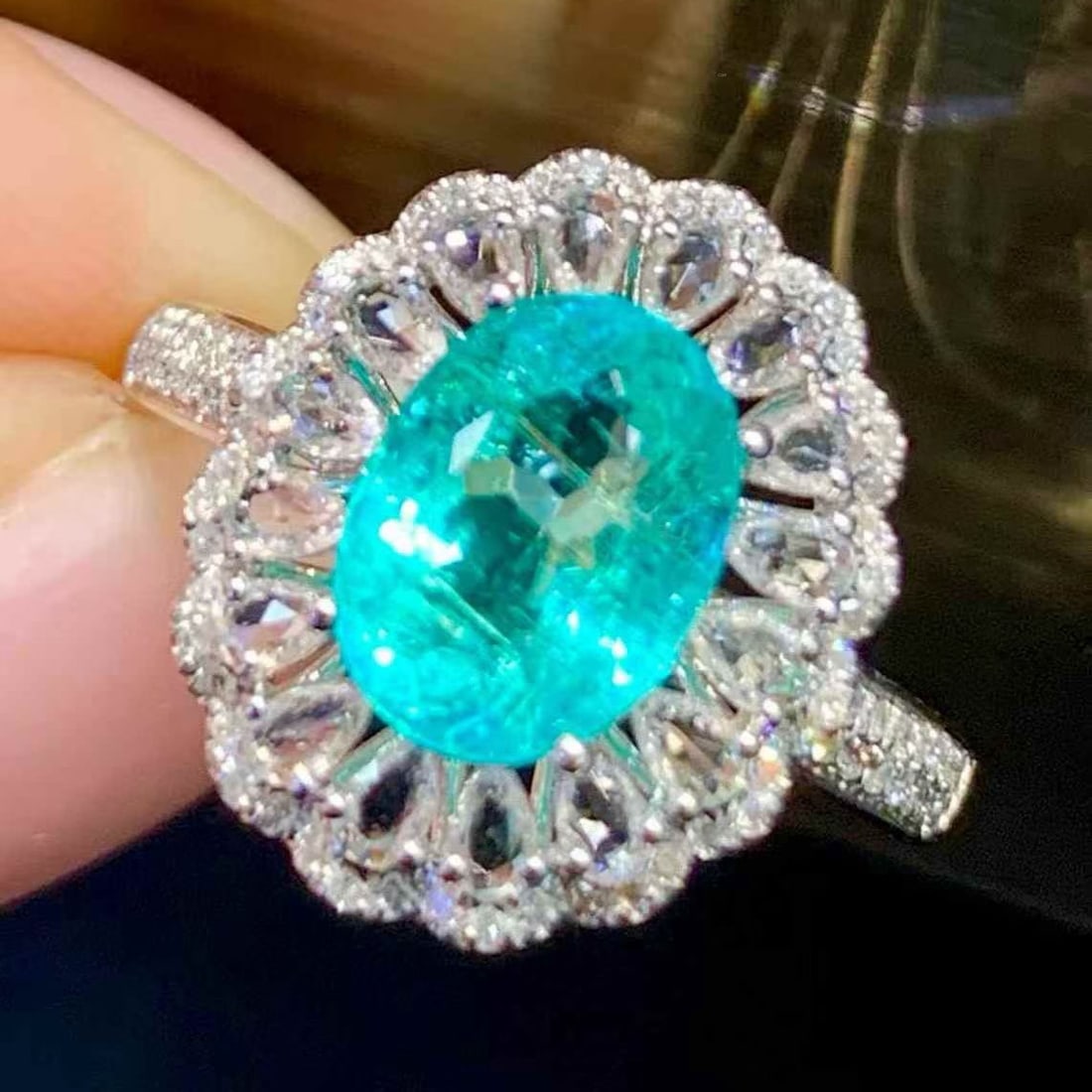 14k Gold 1.8 Ct Natural Paraiba Tourmaline & Diamond & Sapphire Ring - 3