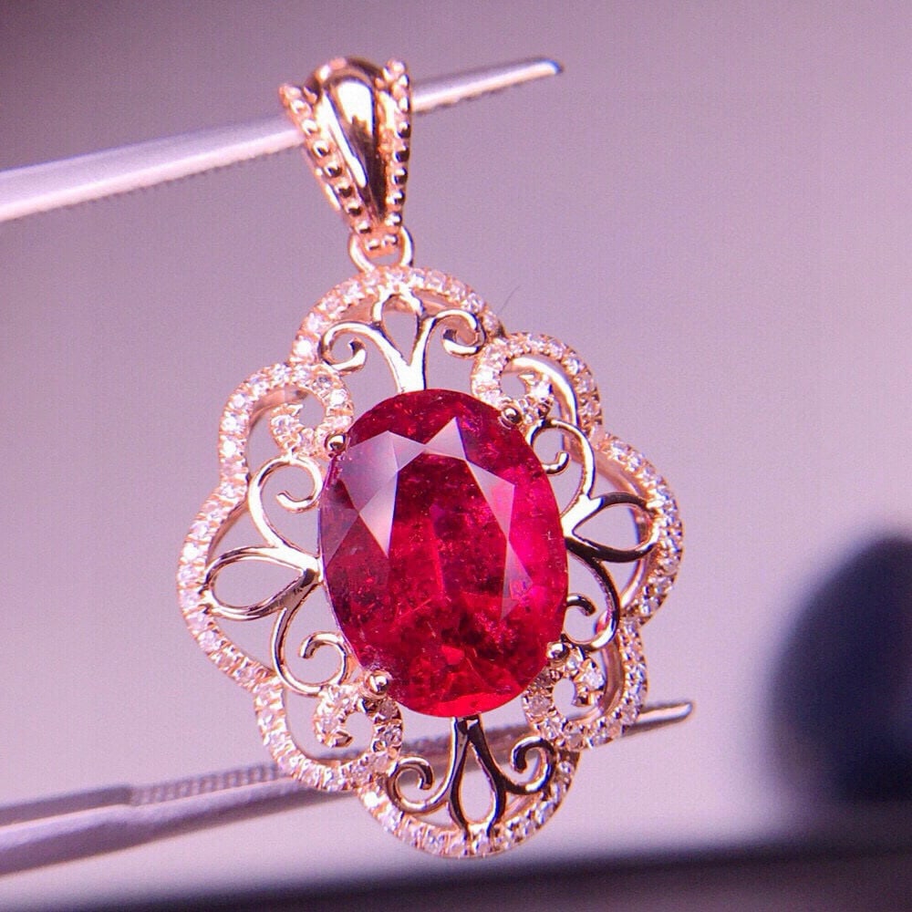 14k Gold 3.05 Ct Natural Tourmaline & Diamond Pendant( Without Chain ) - 3