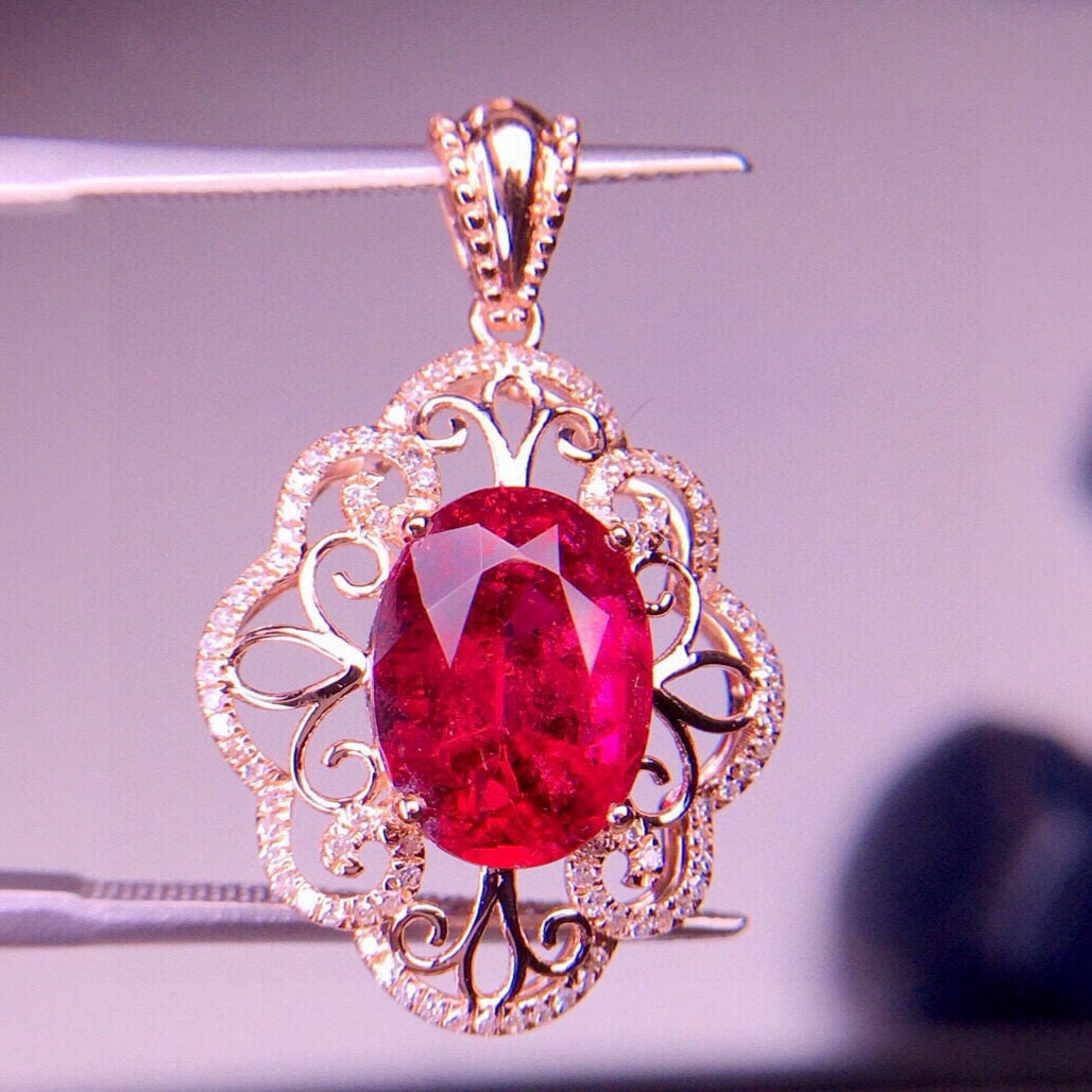 14k Gold 3.05 Ct Natural Tourmaline & Diamond Pendant( Without Chain ) - 4