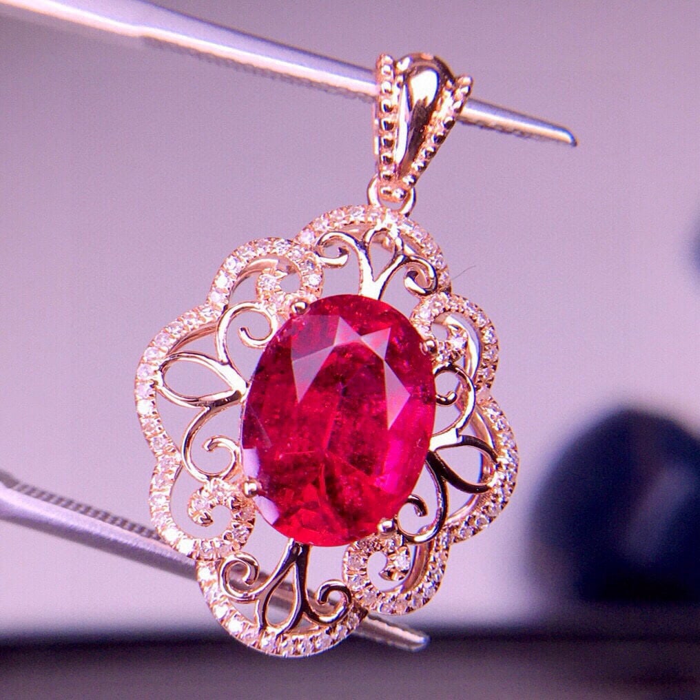 14k Gold 3.05 Ct Natural Tourmaline & Diamond Pendant( Without Chain ) - 5