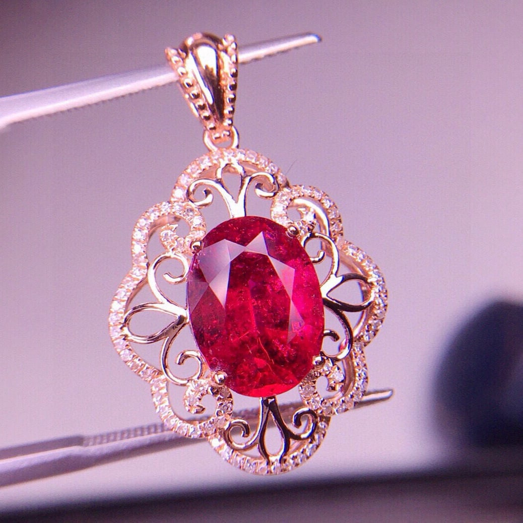 14k Gold 3.05 Ct Natural Tourmaline & Diamond Pendant( Without Chain ) - 6