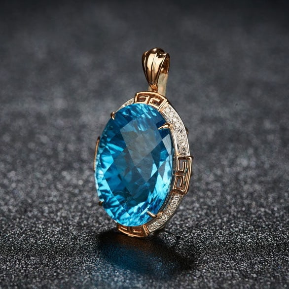 14k Gold 18.52 Ct Natural Topaz & Diamond Pendant( Without Chain ) - 2