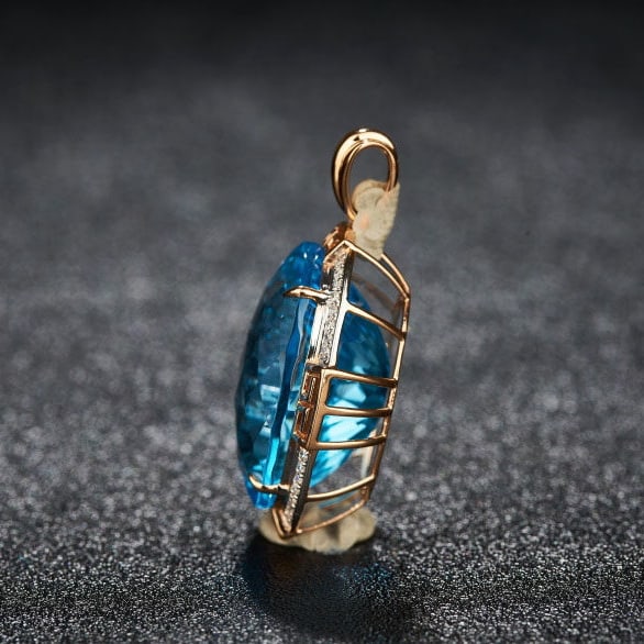 14k Gold 18.52 Ct Natural Topaz & Diamond Pendant( Without Chain ) - 3