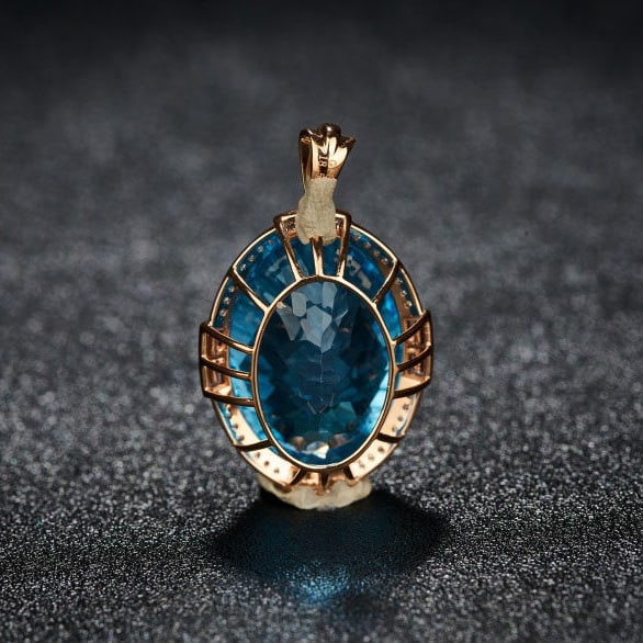 14k Gold 18.52 Ct Natural Topaz & Diamond Pendant( Without Chain ) - 4