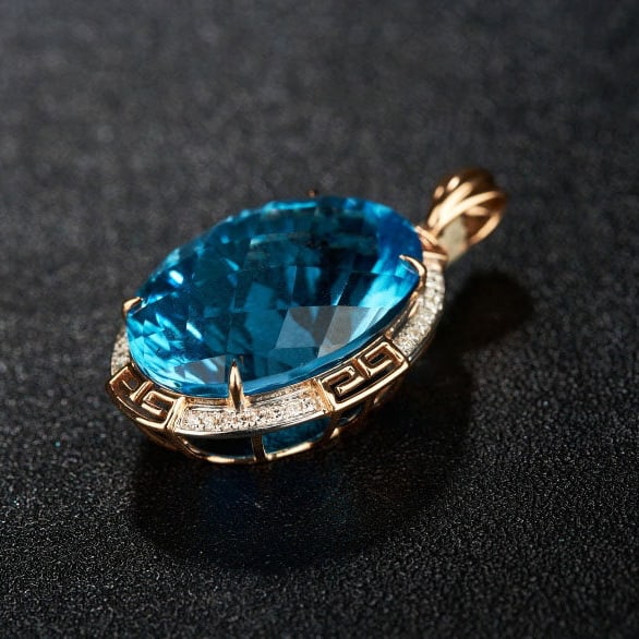 14k Gold 18.52 Ct Natural Topaz & Diamond Pendant( Without Chain ) - 5