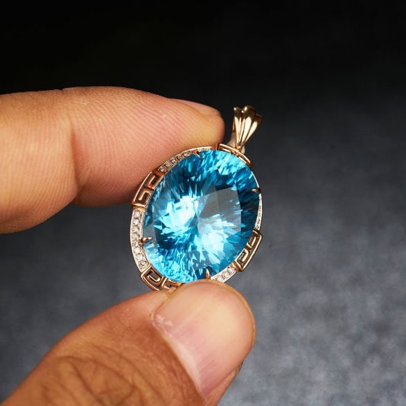 14k Gold 18.52 Ct Natural Topaz & Diamond Pendant( Without Chain ) - 7
