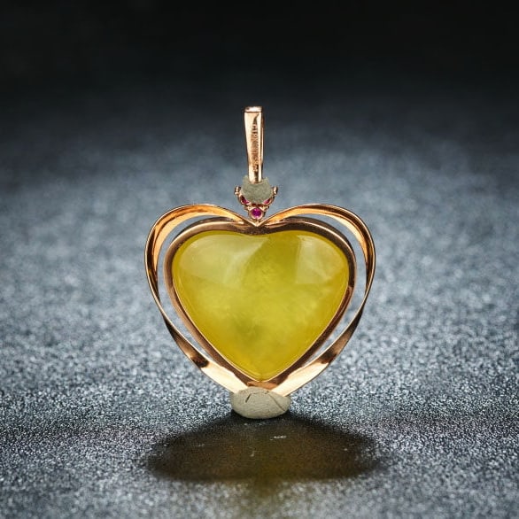 14k Gold 30.58 Ct Natural Prehnite & Ruby Pendant( Without Chain ) - 4